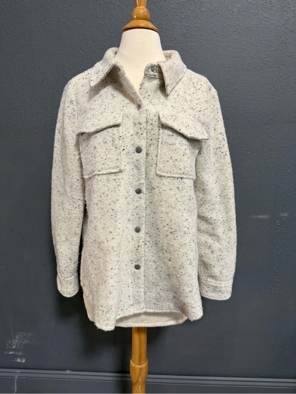 Neutral Speckled Shacket Jacket - Women's Light Gray Medium